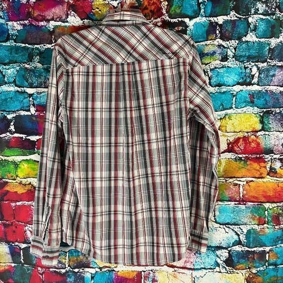Travis Mathew Plaid Long Sleeve Button Down Shirt Red Gray Size Medium - Picture 6 of 7